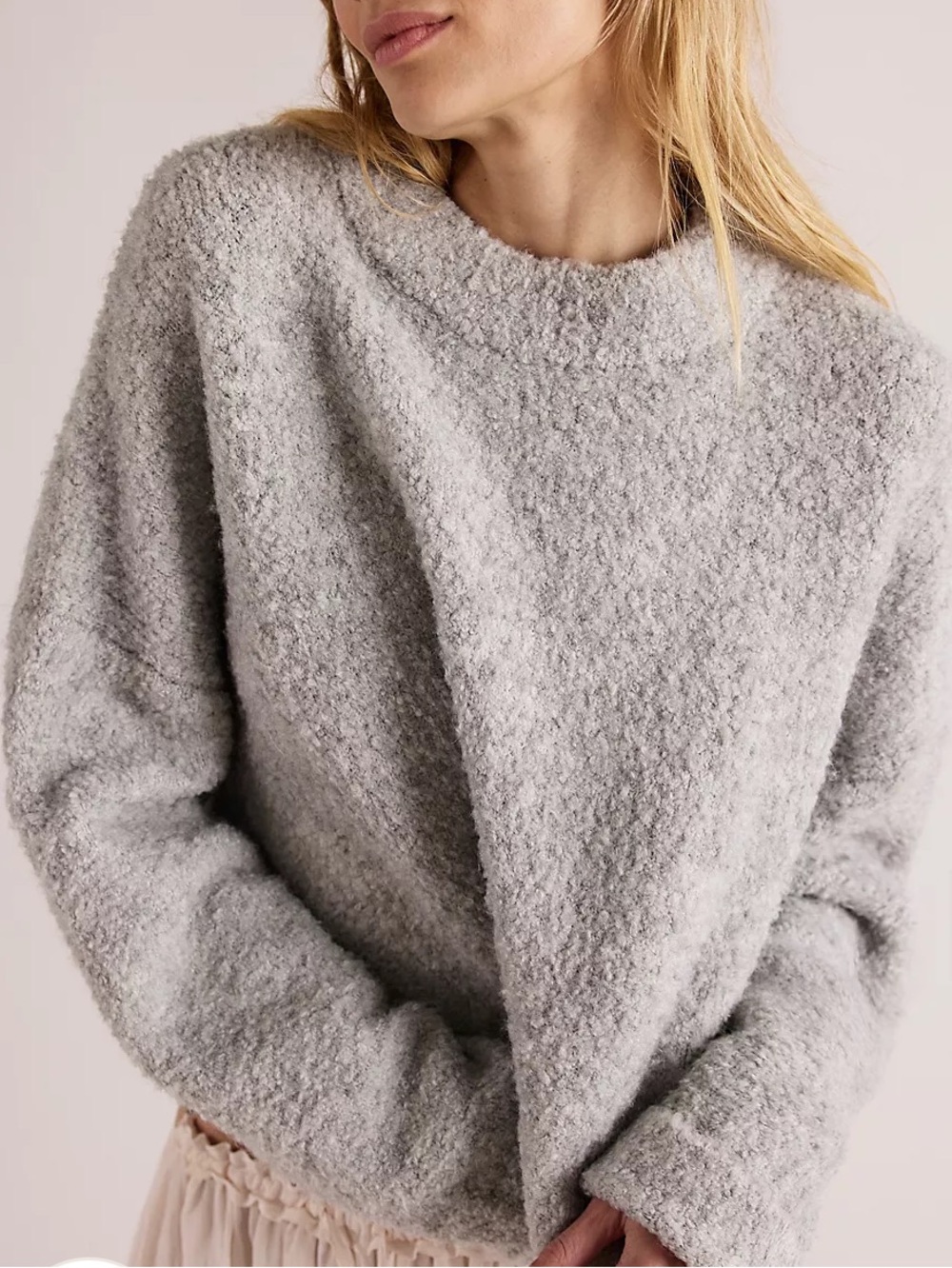We The Free Heather Gray Bouclé Crewneck Sweater